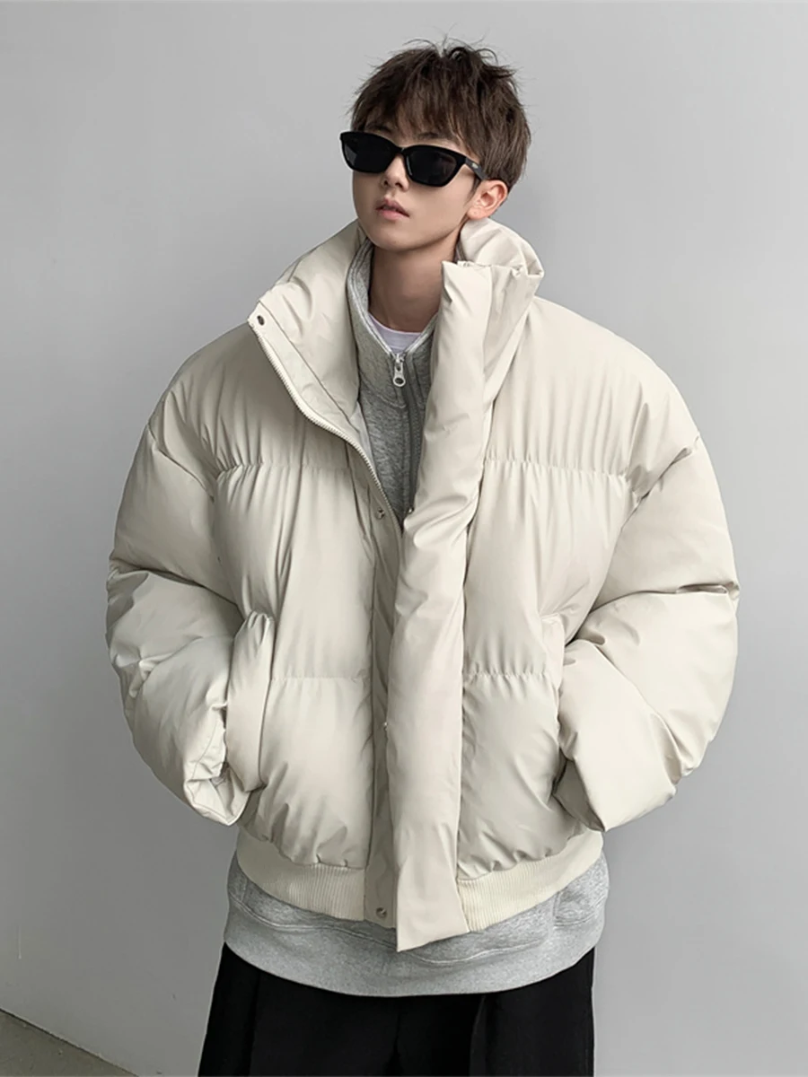 

American Style Short PU Leather down Cotton Jacket Men's Winter Warm Thickened Fashion Brand Stand Collar Handsome Men's Brea...