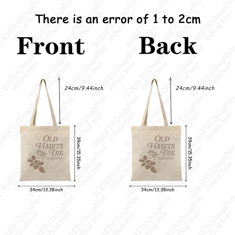 1 pc Old Habits Die Screaming patternTote Bag  Canvas Shoulder Bag For Travel Daily Commute Women's Reusable Shopping Bag