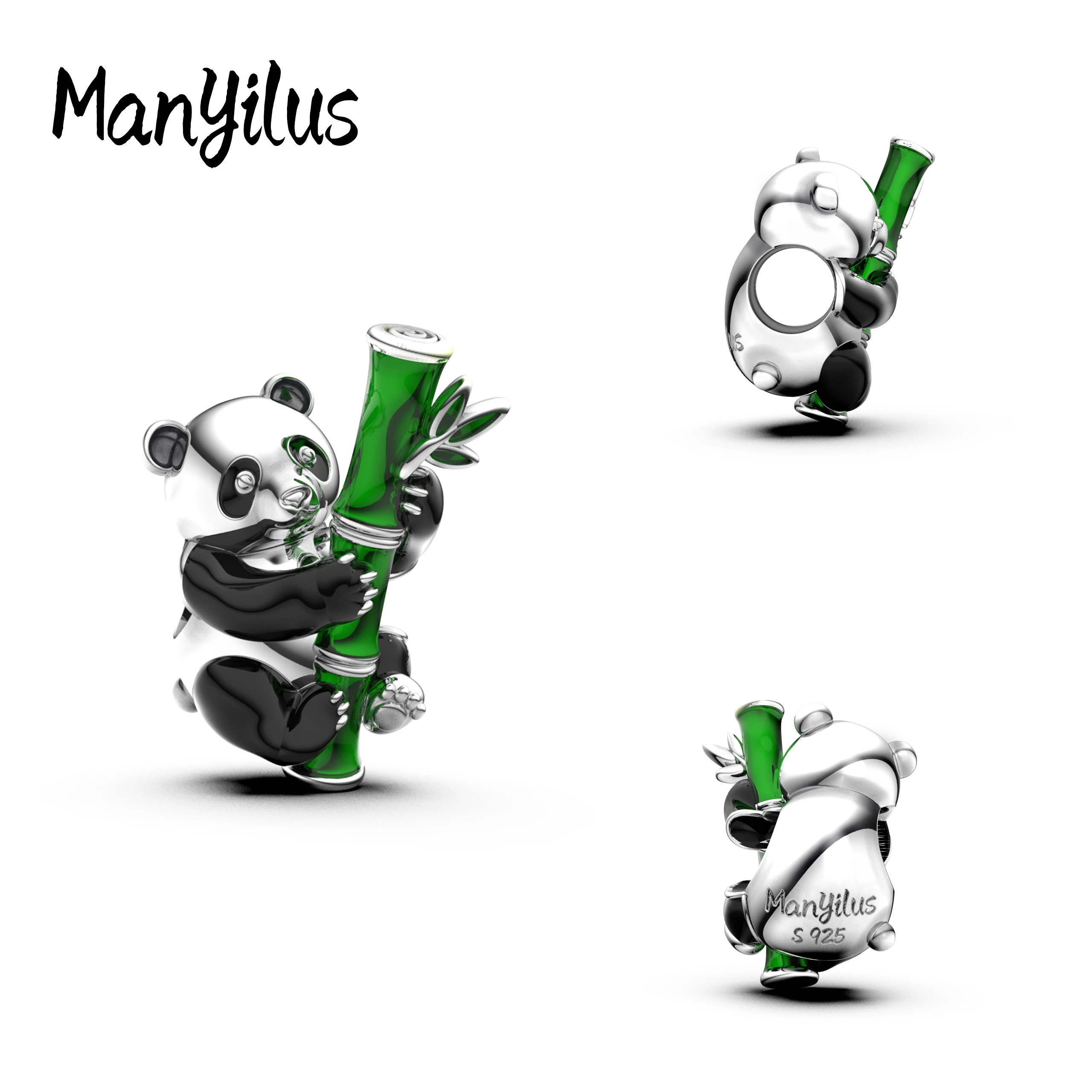 Подвеска Manyilus из стерлингового серебра 925 пробы с пандой и бамбуком для оригинальных браслетов и ожерелий, эмалированное украшение в виде милого животного, подарок