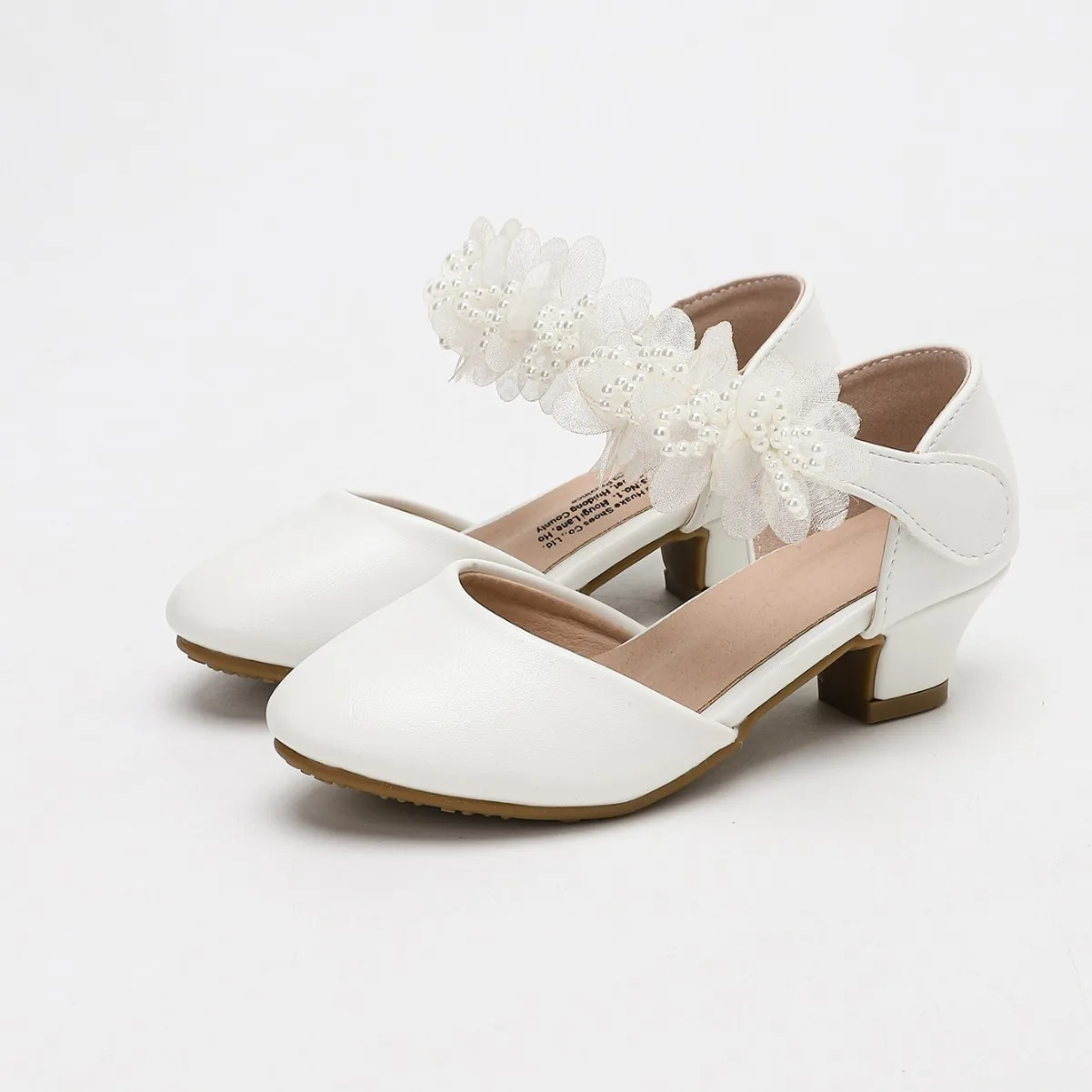Picture 6: Girls Elegant Heels Student Hollow Sandals Princess Ribbon Pearl Shoes Kids Party Pumps with Non-Slip Sole for Performance