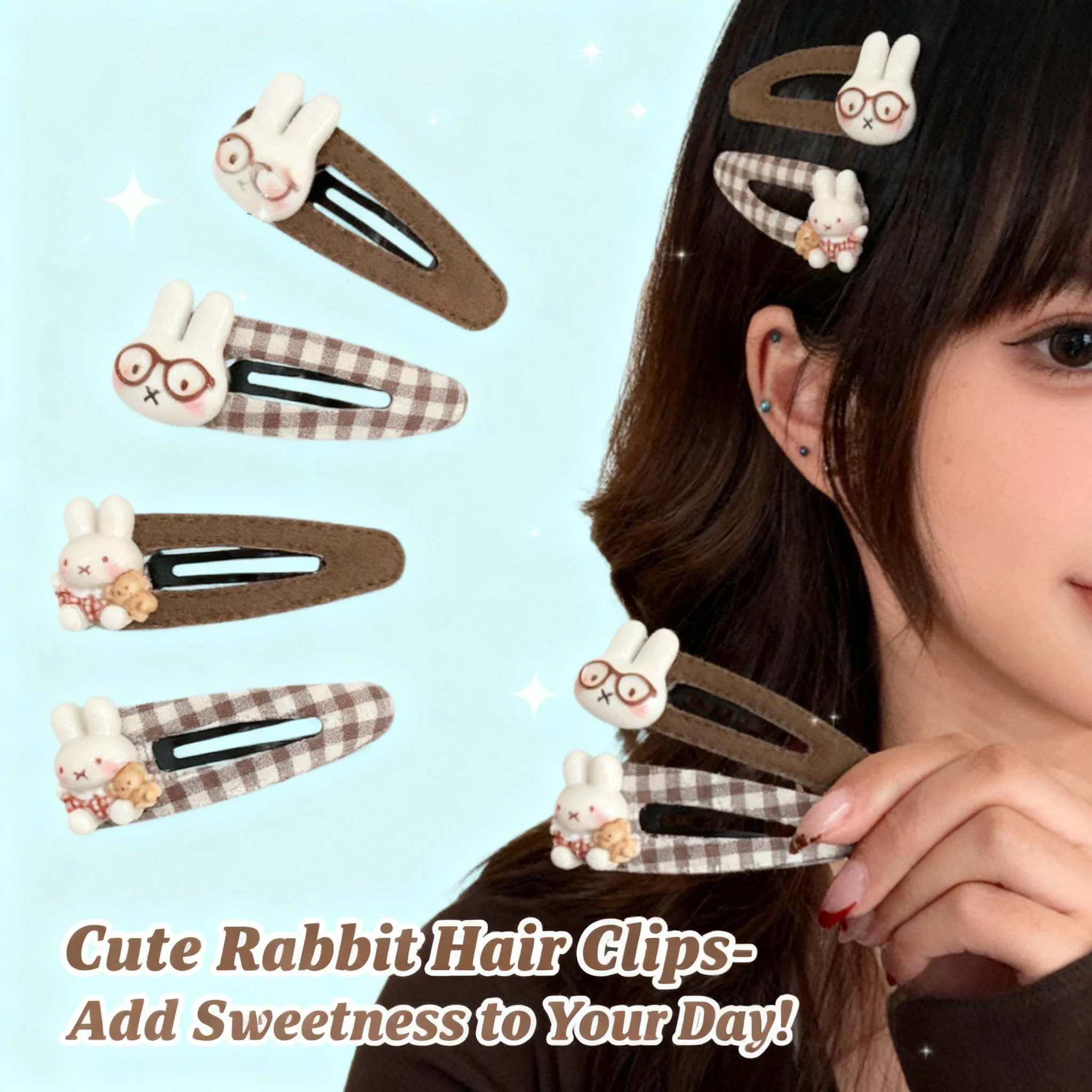 

Miffy Rabbit Checkered BB Clip 2 4 Pcs Cute Cartoon Side Bye-bye Clip Sweet Miffy Merchandise