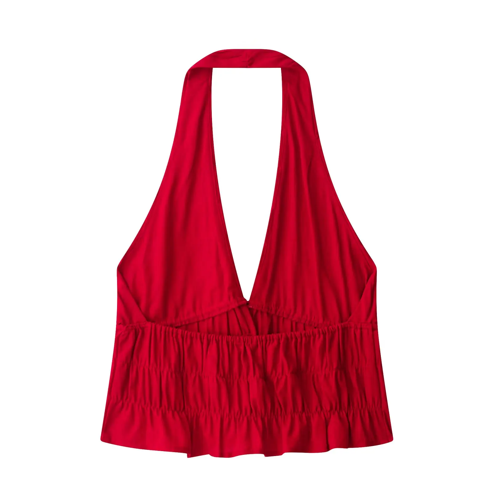 KONDALA Schicke Sommerliche Sexy Rote Damenanzüge mit Neckholder-Plissee-Weste + Langer Midirock mit Kordelzug – Modische Urlaubssets für Damen 2026 – Detail 4
