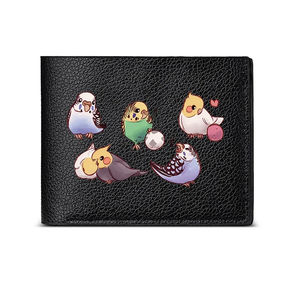 Colorful Parakeets Playing With Balls And Hearts Pattern Men's Wallet Card Holder Casual Business Fashion Design