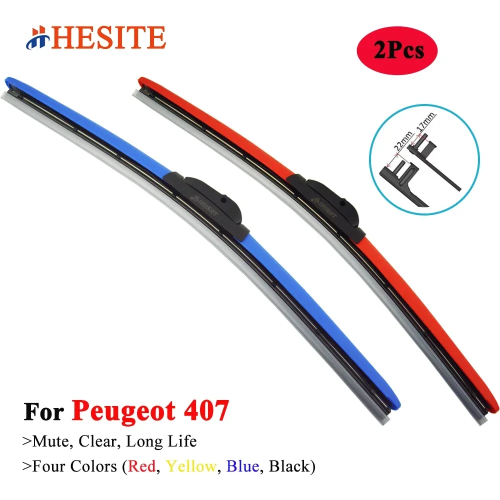 HESITE Colorful Winshield Wiper Blades For Peugeot 407 Coupe Sedan Estate 6C 6D 6E 2004 2005 2006 2007 2008 2009 2010 2011 2012