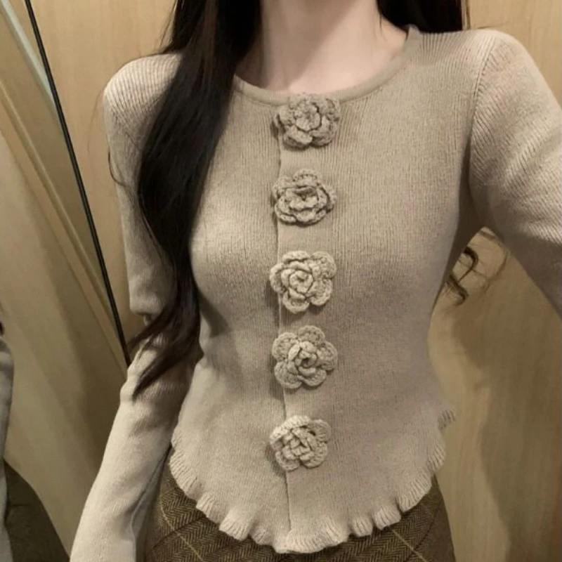 Knitted Chic Cardigans Women Korean Style 4 Colors Rose Beauty Elegant Ladies Clothing Spring Fashion New Design Single Breasted