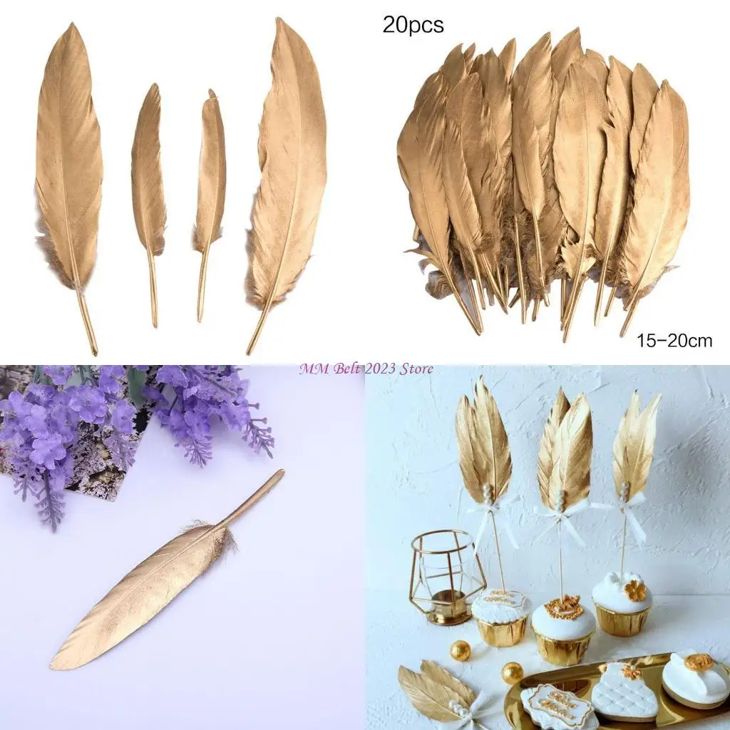

49ME Feathers for Crafts, 20 Pcs Gold Feathers for DIY Dream Catchers Craft Wed