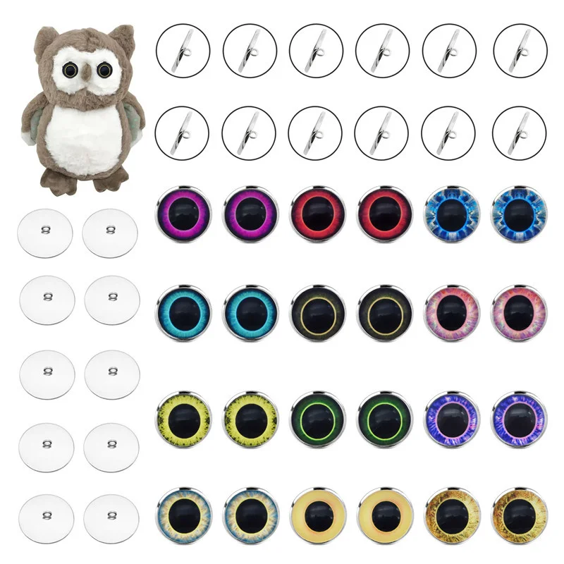 10PCS Glass Round Pupil Dragon Cat Eyes Buttons Animal Cameo Cabochon Iron White K Base Toy Doll Making Sewing Accessory