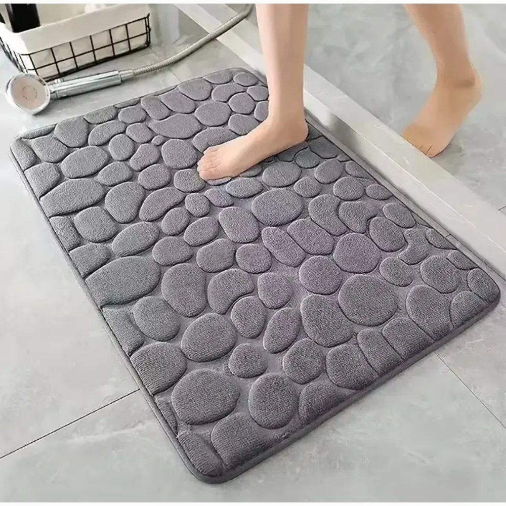 Super Soft Coral Fleece Non-Slip Bath Mat 3D Pebble Embossed Absorbent Door Mat Quick Dry Machine Washable Bathroom Entrance Rug