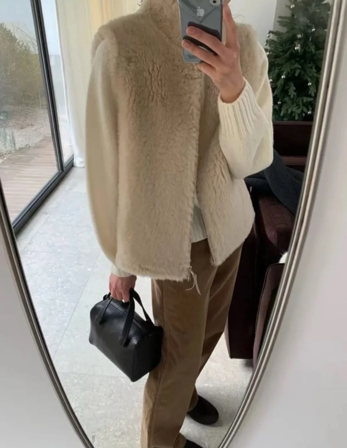 

Simple Commute Sle Faux Leather Fur Inteated Vest Jaet Women's Loose Fit Long Sve Zipper Pure Color Winter Outerwear