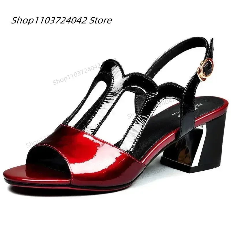 Tacchi estivi Tacco medio Fibbia Calzature femminili Nero 2024 Tendenza Moda Nuove pompe da donna Scarpe Peep Toe Sandali da donna