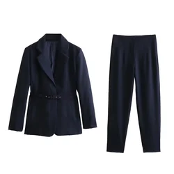 PB & ZA 2024 primavera nuove donne alla moda ed eleganti 100 cintura abbinata vestito Slim Fit + Set di pantaloni con decorazione di cuciture