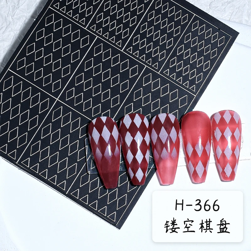 New Hollow Line Diamond Check Leopard Irregular Pattern Nail Art Template Sticker For Polish Airbrush Painting Nail Manicure Art