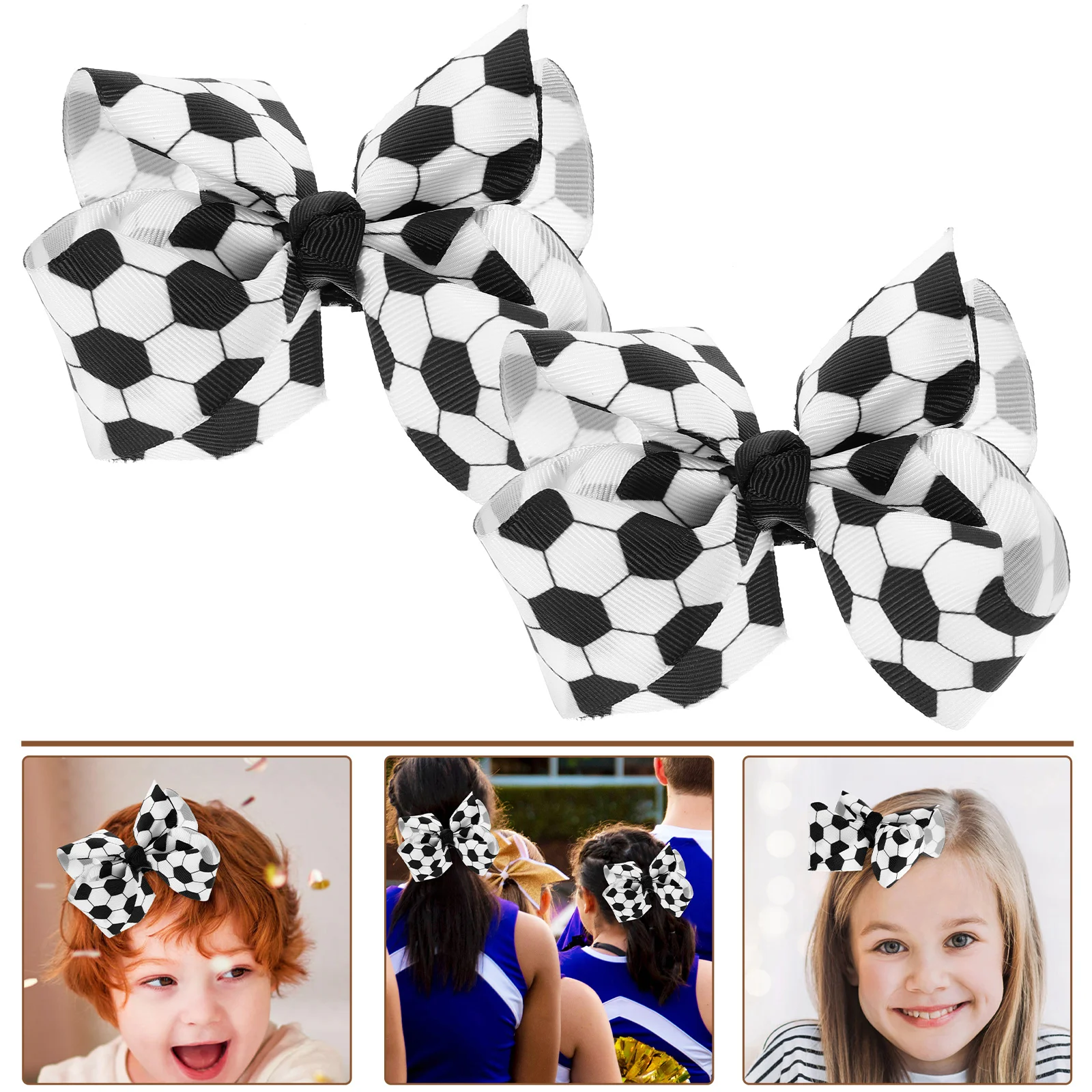 2 Pcs Hair Clips Children's Headwear Football Bubble Bow Hairpins Fans Decoration Cheerleading 2pcs for Girl Soccer Accessories