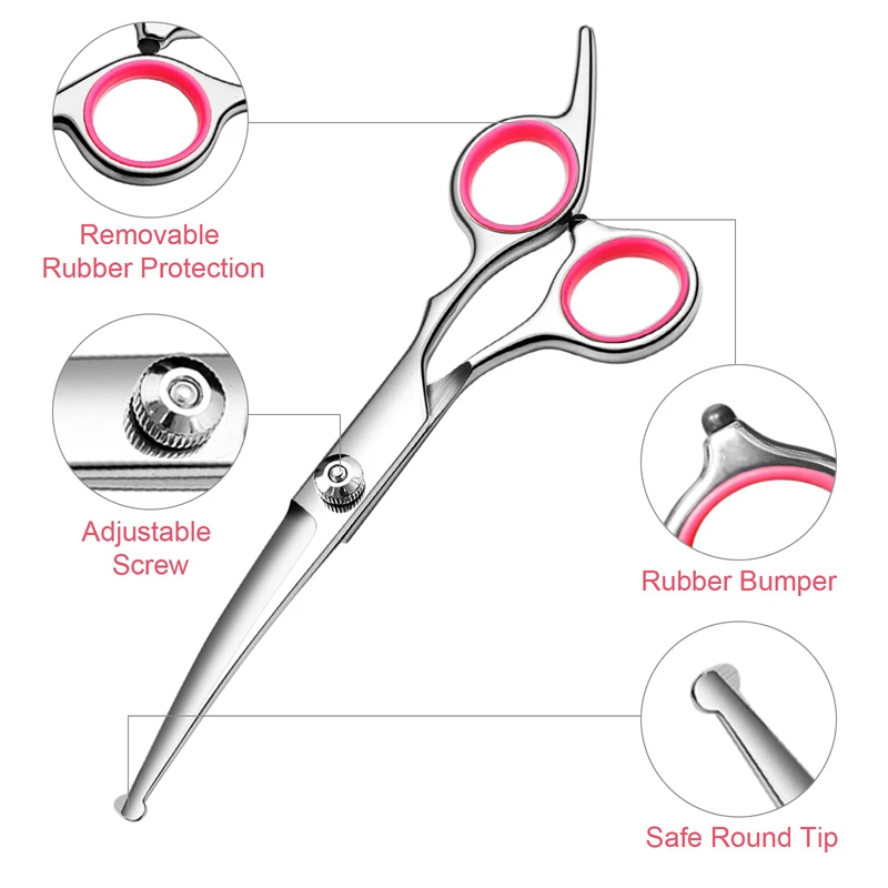 Benepaw Stainless Steel Dog Scissors Kit Safety Tips Professional Pet Grooming Shears Clippers Set Thinning Curved Scissors Comb