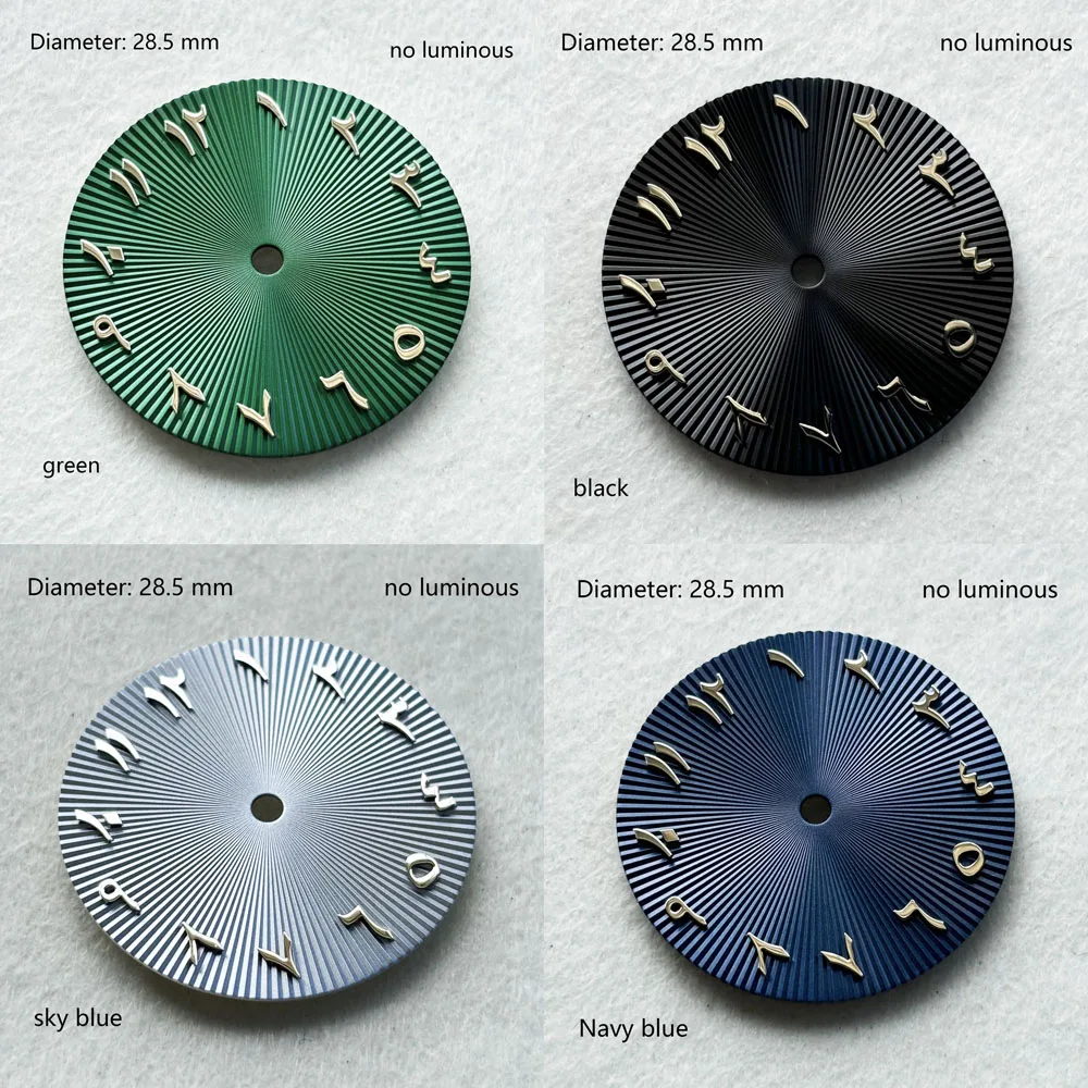 NH35 다이얼 28.5mm 수정된 아랍어 스케일 다이얼 일본 NH35 자동 무브먼트 watchmods M228206-0025 용 방사형 패턴 다이얼