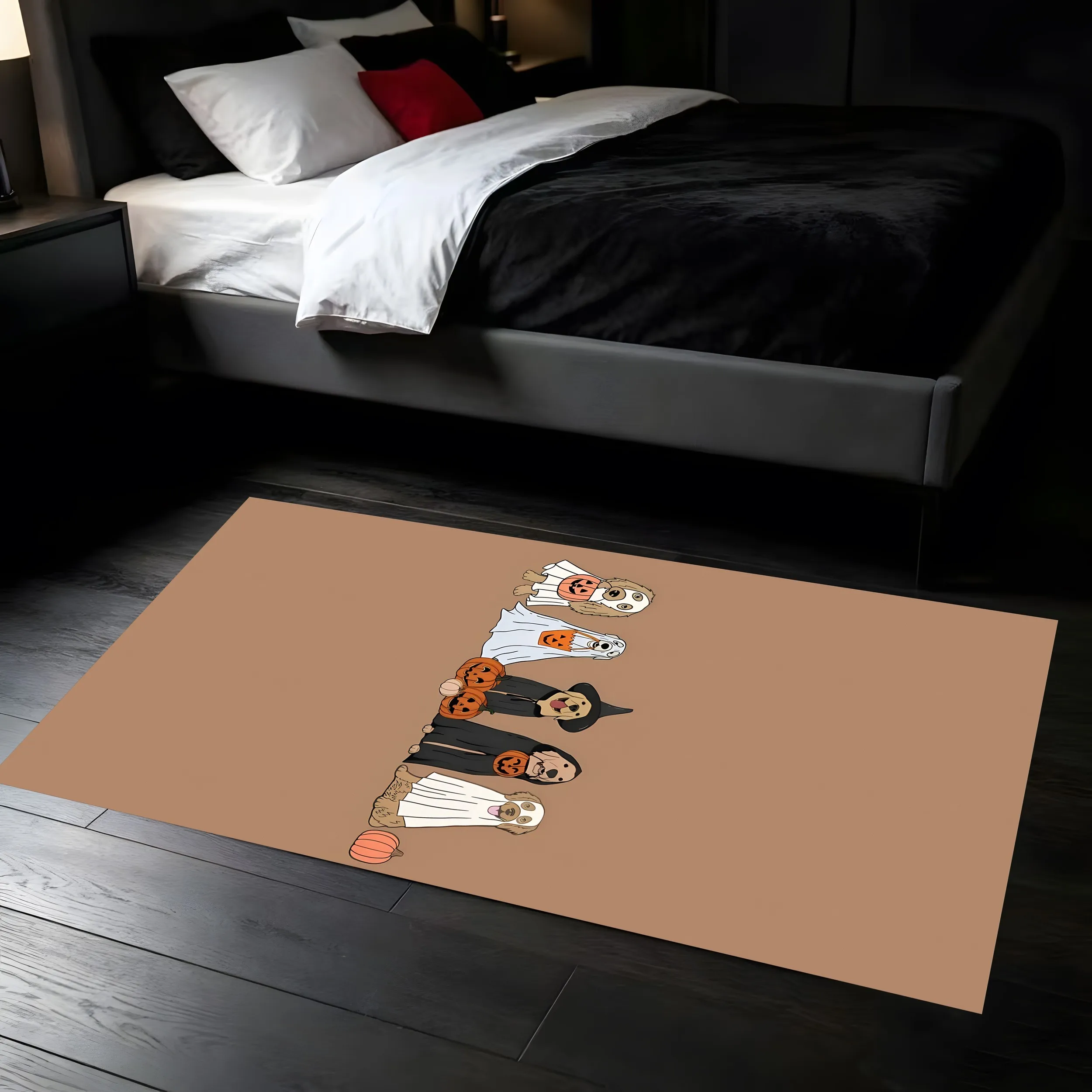 Velvet Pink Halloween Pumpkin Ghost Sweet 2D Rug for Living Room and Bedroom, Autumn/Winter Warm