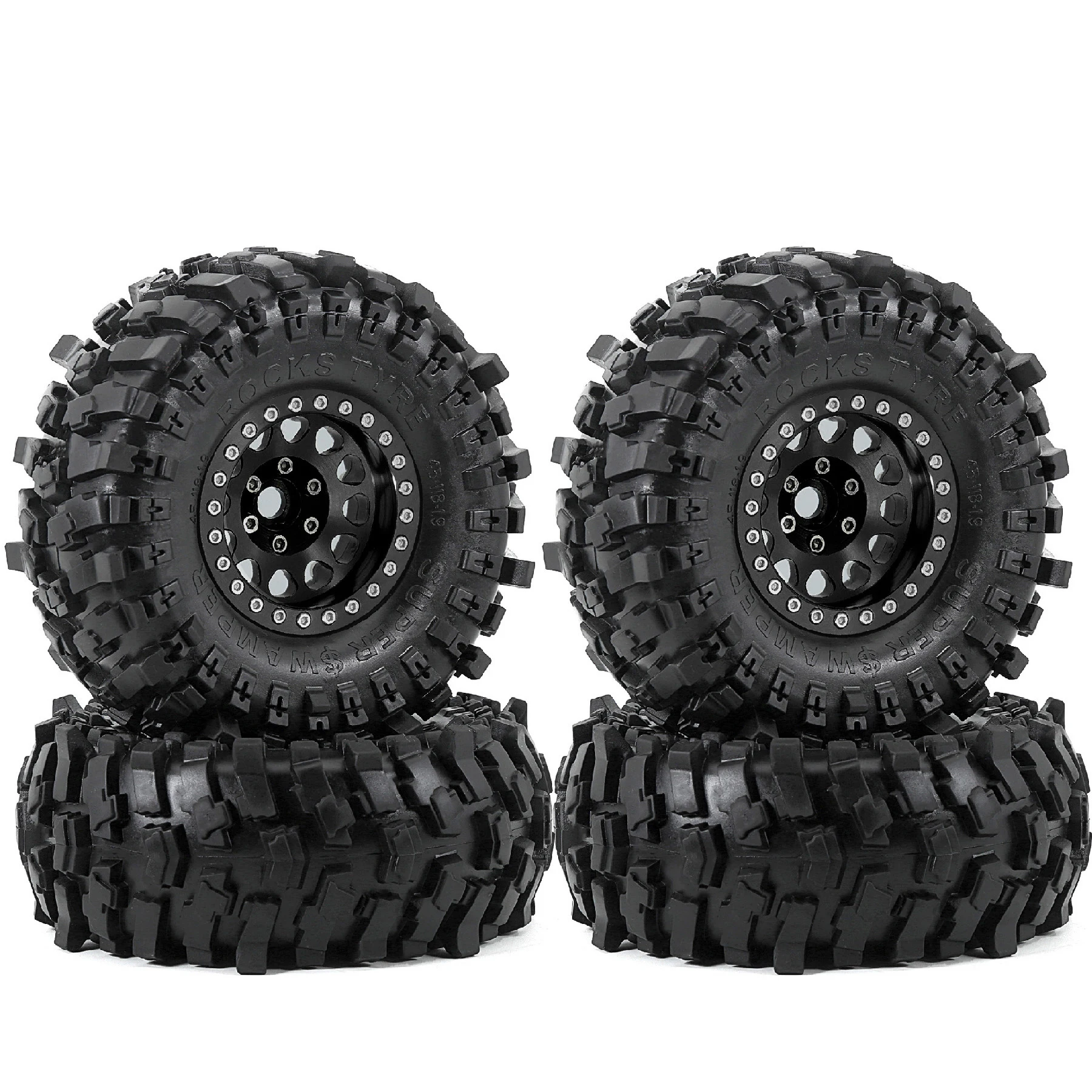 118mm Metal 1.9" Beadlock Wheel Rim Rubber Tire Set for 1/10 RC Crawler Car TRX4 D90 SCX10 II III MST