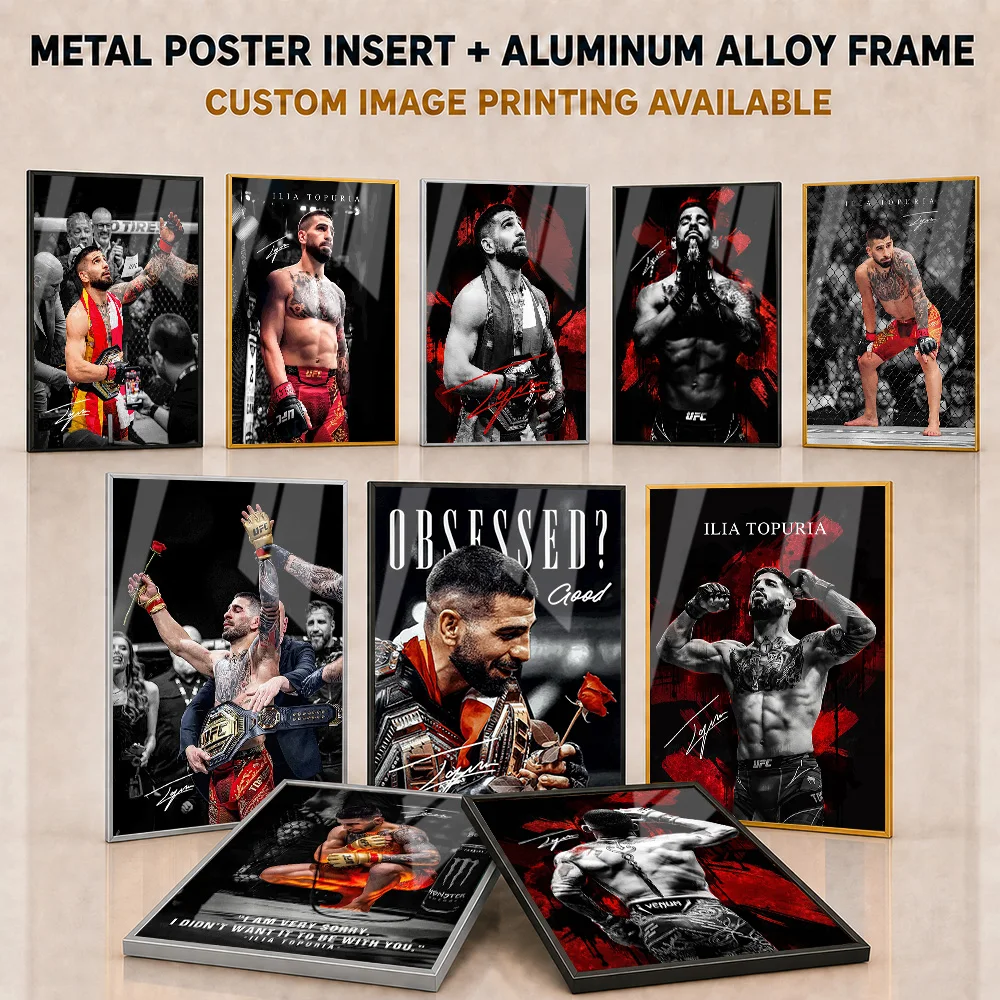 Ilia Topuria Metal Poster With Aluminum Alloy Frame Personalized Bold Championship Illustration Wall Art For Office Athlete Gift