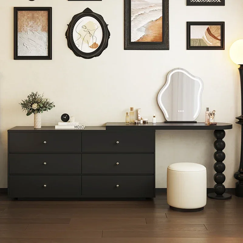 

Luxury Drawers Vanity Table Black Stool Nordic Storage Mirror Makeup Dressers Bedroom Cabinet Unique Penteadeira Furniture Home