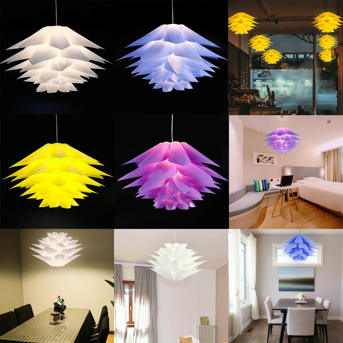 

DIY White Lotus Puzzle Pendant Lampshade Easy Clean Chandelier Lamp for Bedroom Living Room Patio Office Party Decoration