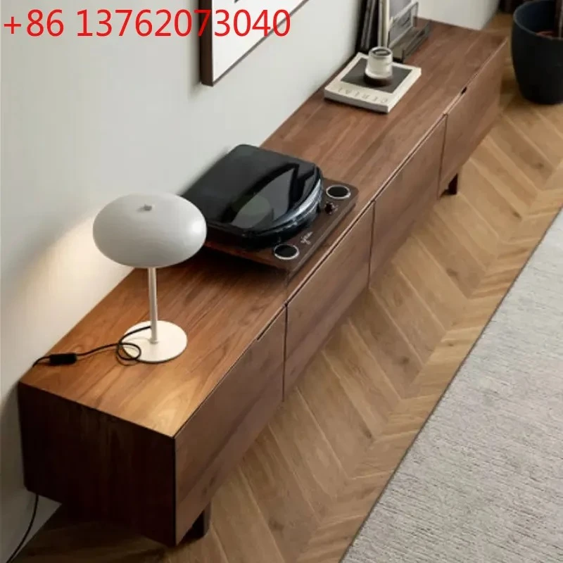 

Black walnut floor-to-ceiling TV cabinet Nordic small apartment audio-visual cabinet