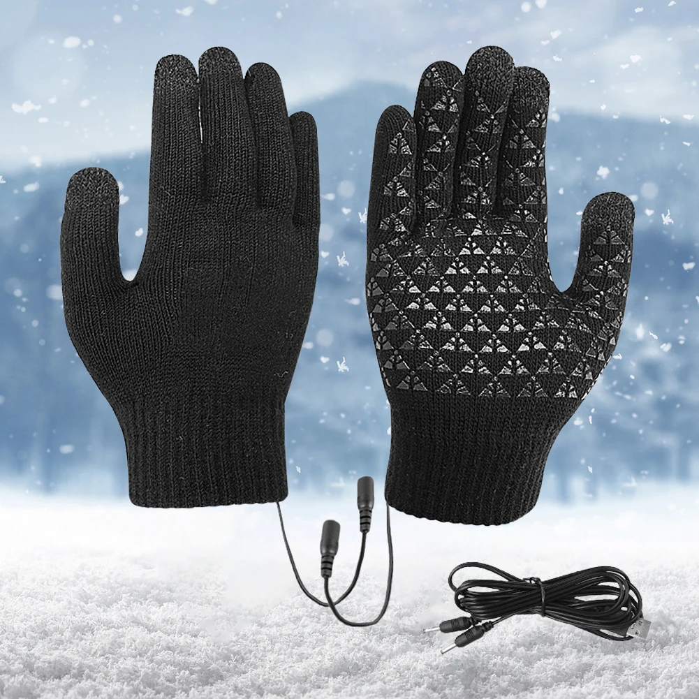 USB Electric Heated Gloves Touch Screen Gloves Non-Slip Thermal Knitting Mitts Thicken Winter Cycling Gloves for Men Women