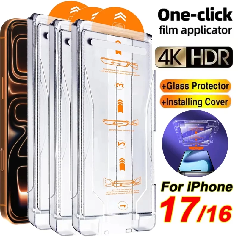 

3 шт., простая установка, без пыли, защитная пленка для экрана для iPhone 17, 16, 13, 14, 11, 12, 15 Pro Max, пленка из закаленного стекла с воздухом и защитой от царапин