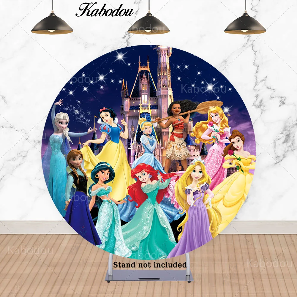 Disney Princess Theme Circle Backdrop Girls Birthday Party Baby Shower Round Photography Background Cylinder Covers