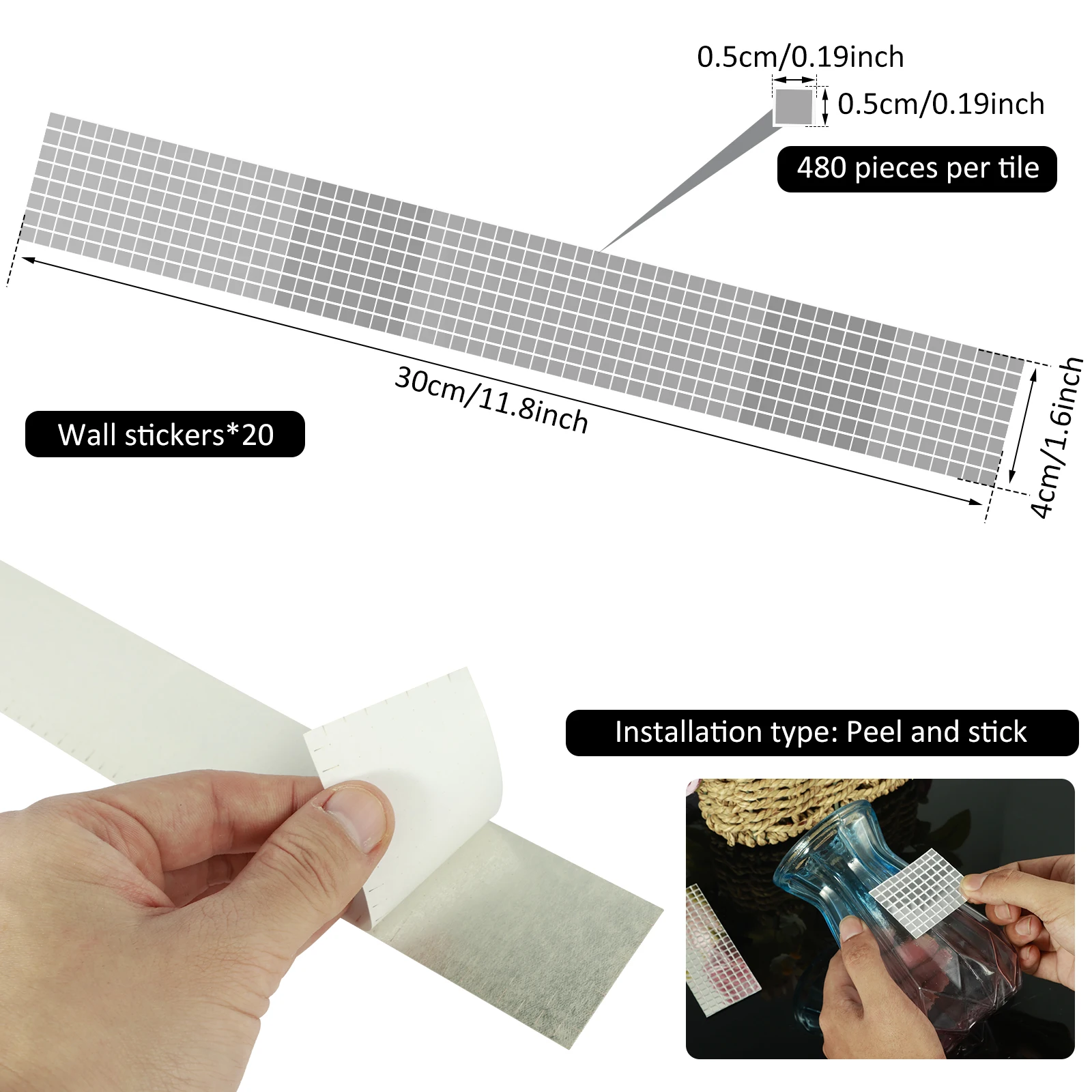 2400/9600Pcs Disco Ball Mirror Glass Self-Adhesive Sticker Craft Kit Mosaic Tile 5x5mm Square Mosaic Mirror Tiles for DIY Party