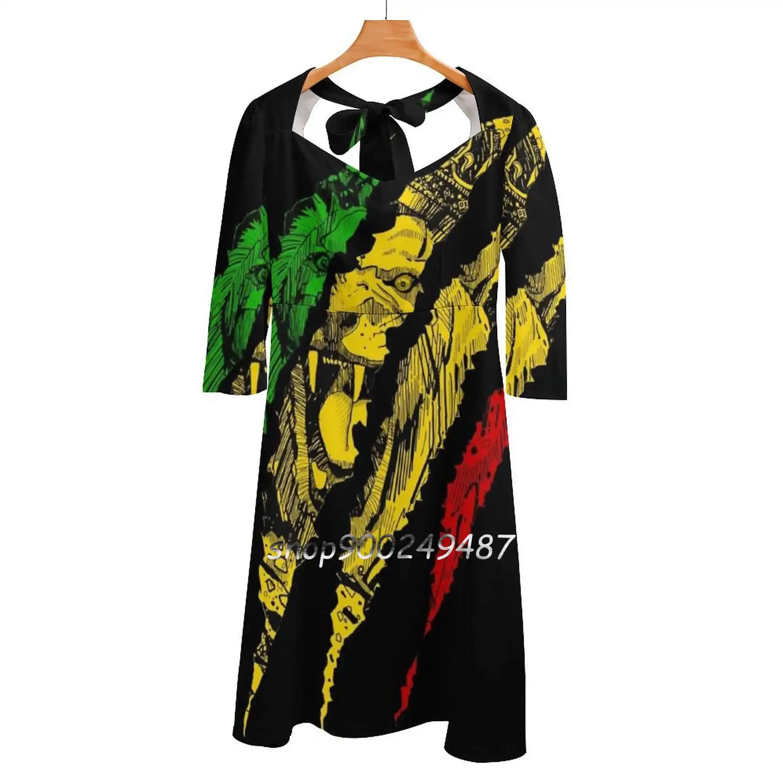 Warrior Lion Of Judah King Rasta Reggae Jamaica Roots Evening Party Dresses Midi Sexy Dress Female Sweet One Piece Dress Korean