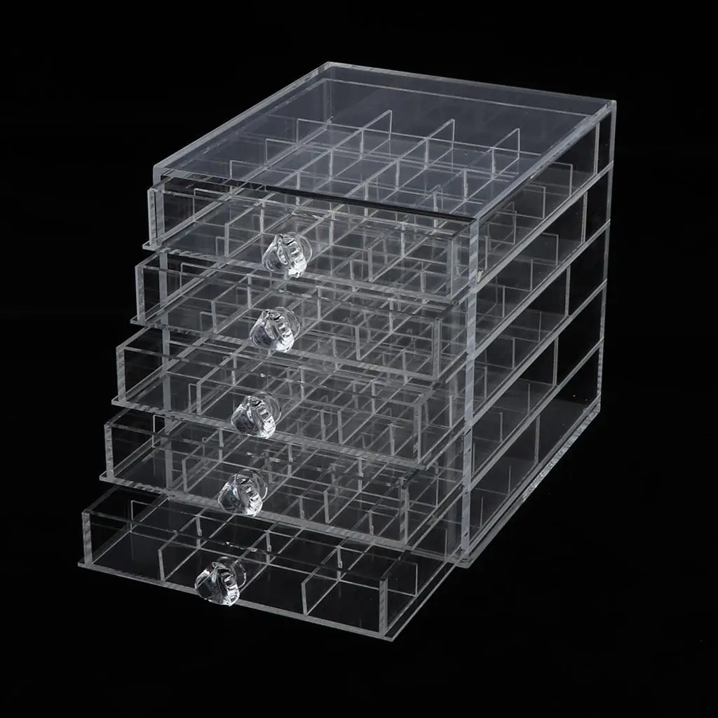 Acrylic Makeup Organizer With 5 Drawers 100 Grids Jewelry Display Case Box