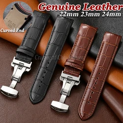 22mm 23mm 24mm Genuine Leather Curved End Watchband For Tissot T035439 Watch Belt Butterfly Buckle Cowhide Watch Men's Strap