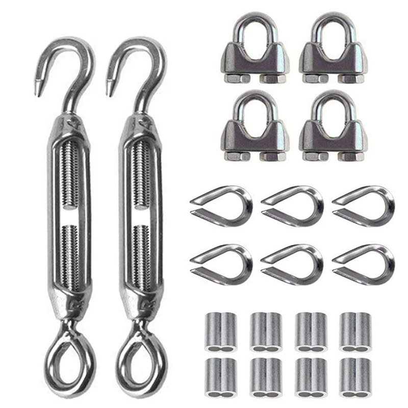 

80Pcs Heavy Duty Wire Rope Tension Kits Turnbuckle 1/8 Inch Wire Rope Cable Clip/Clamp Thimble Wire Rope Aluminum Sleeve