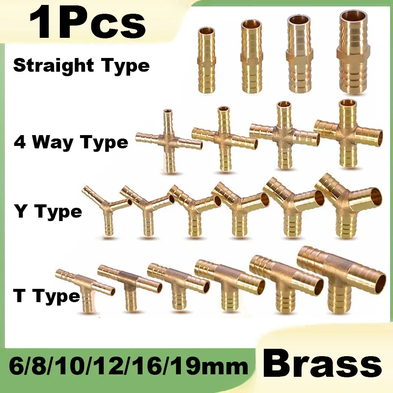 1Pcs Pipe Fitting 6mm 8mm 10mm12mm16mm19mm Hose Barb Brass Hosetail Straight Elbow Tee Y Shape Cross 2/3/4 Way Connector Adapter