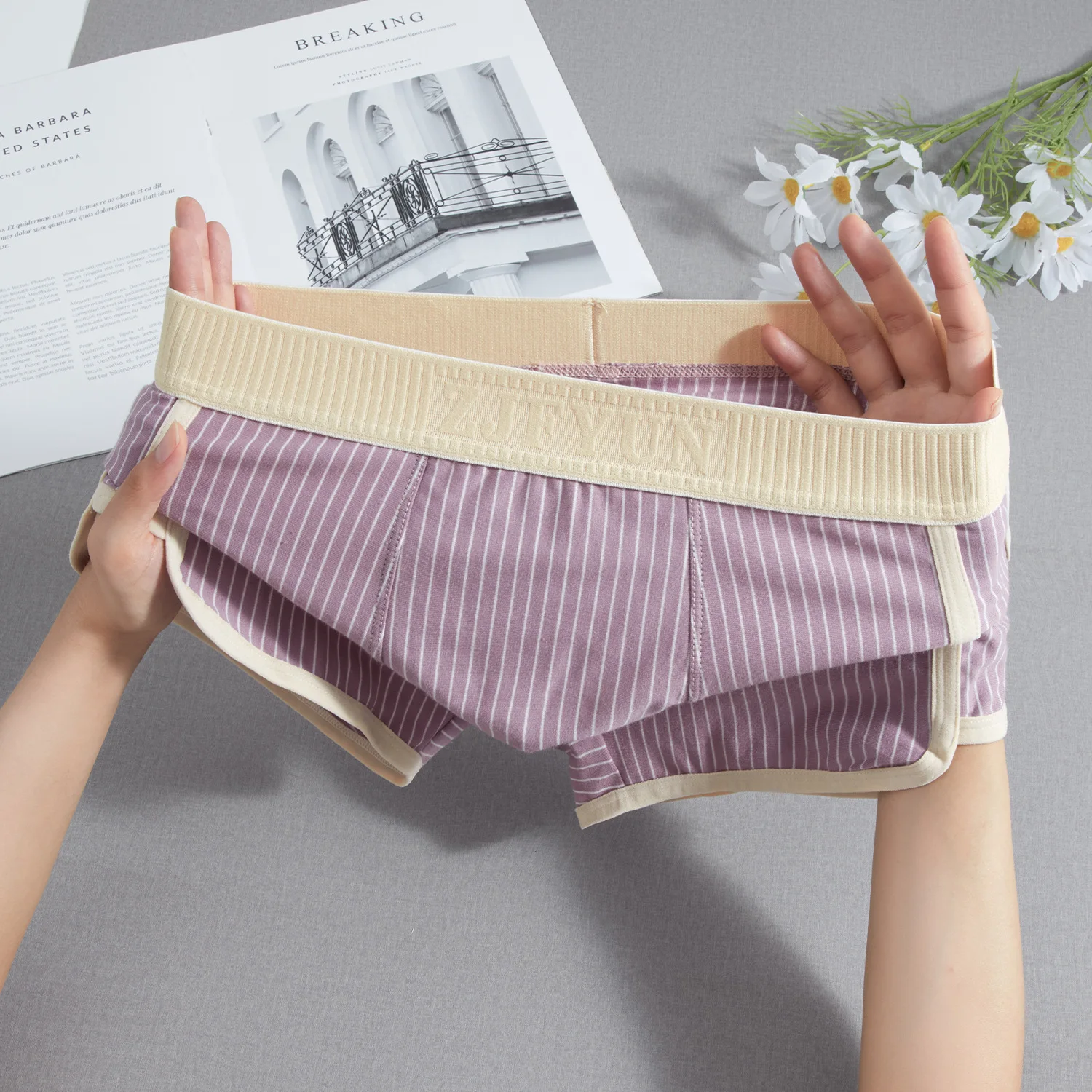 Men's Underwear Pure Cotton Comfortable Boxershorts Breathable Striped Personalized Shorts Wide Belt Middle Waist Boys Boxers