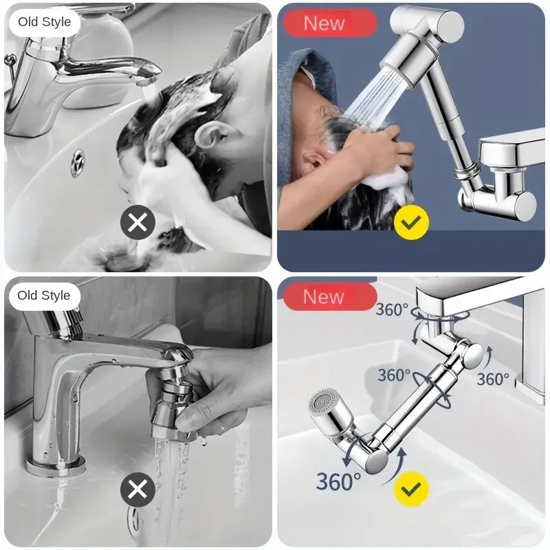 Retractable faucet aerator 1440° rotating robotic arm faucet suitable for kitchen and bathroom Faucet water saving extender