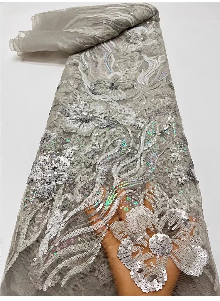 2yard Luxury Sequin random embroidery fabrics for clothing New mesh tissus Evening gown dress fabric
