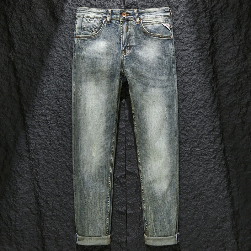 High quality retro American jeans men's 2024 spring and autumn elastic straight leg pants men's casual jeans denim men clothing