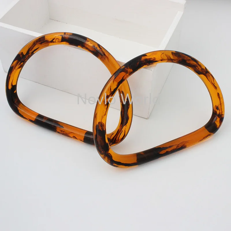 4-10PCS Amber Resin D Shape Bags Handles Handcrafted Handbags Straps Tote Purse Frame Replacement Bag Wrist Handmade Accessories