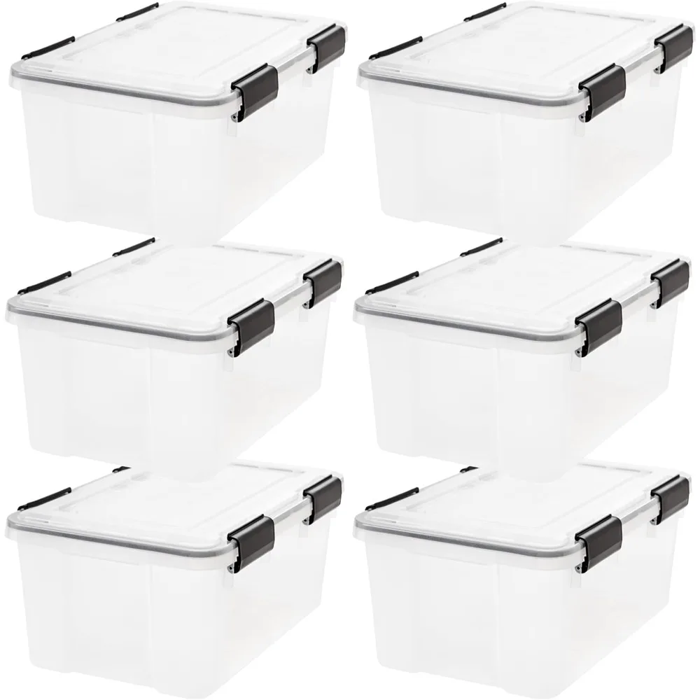 

19 Qt Storage Box with Gasket Seal Lid, 6 Pack - BPA-Free, Made in USA - Heavy Duty Moving Containers with Tight Latch