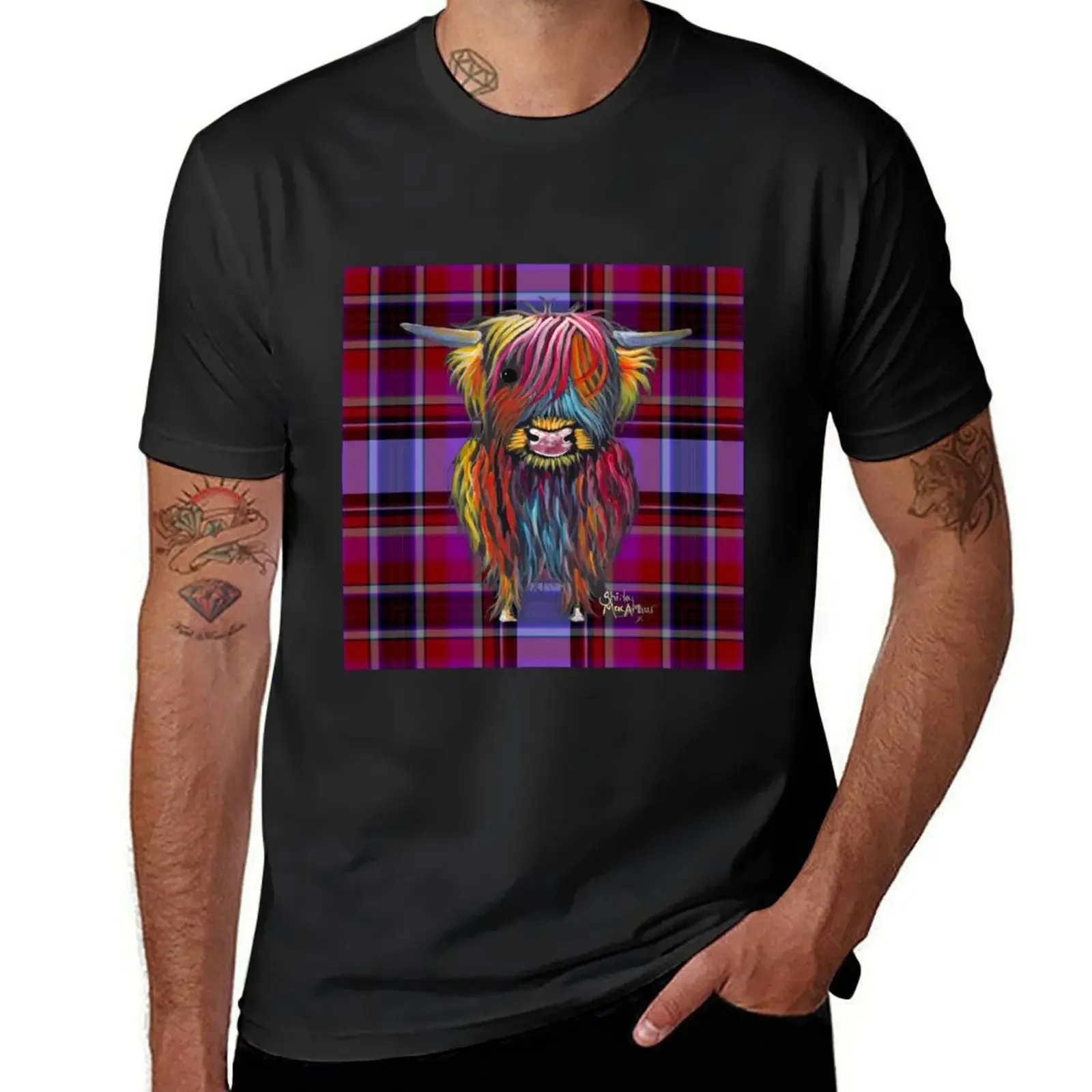 SCoTTiSH HiGHLaND CoW ' TaRTaN BRaVeHeaRT ' by SHiRLeY MacARTHuR T-Shirt customs aesthetic clothes men graphic t shirts