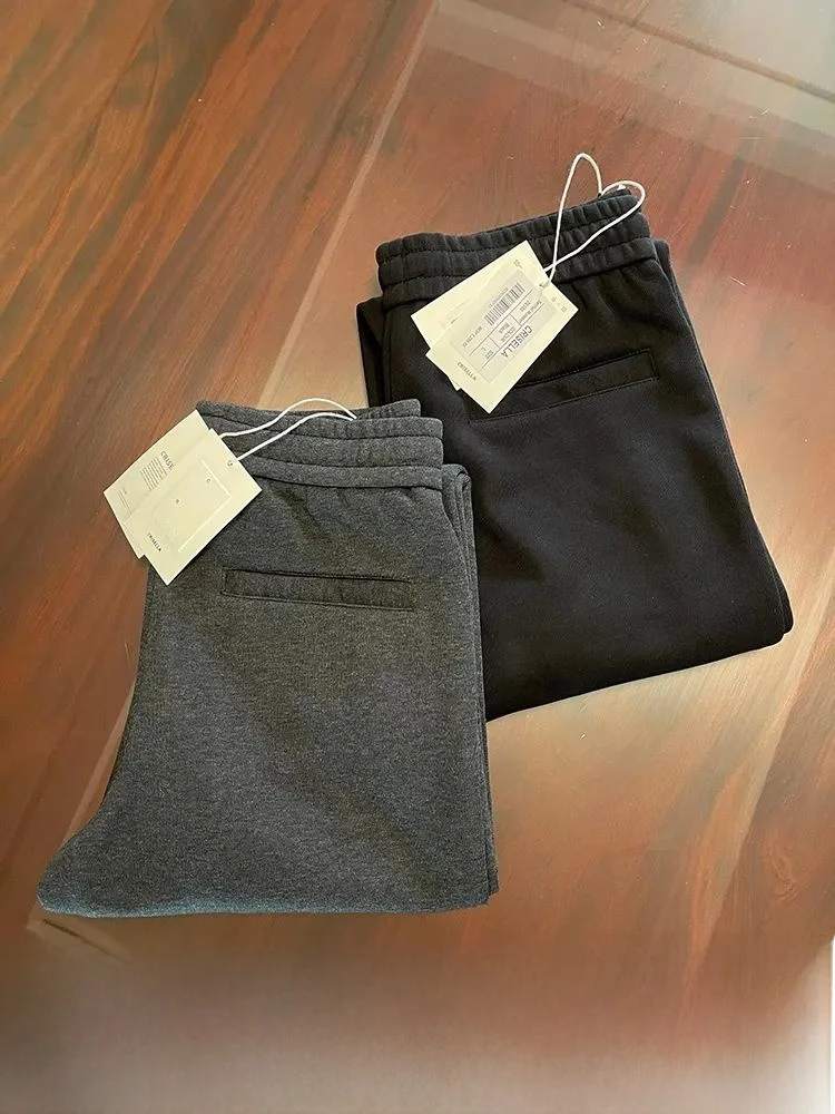 

Thiened Double Layer Knitted Cosite Fabric Men's Casual Pants Autumn Winter Loose Straight Leg Knitted Leisure Trousers