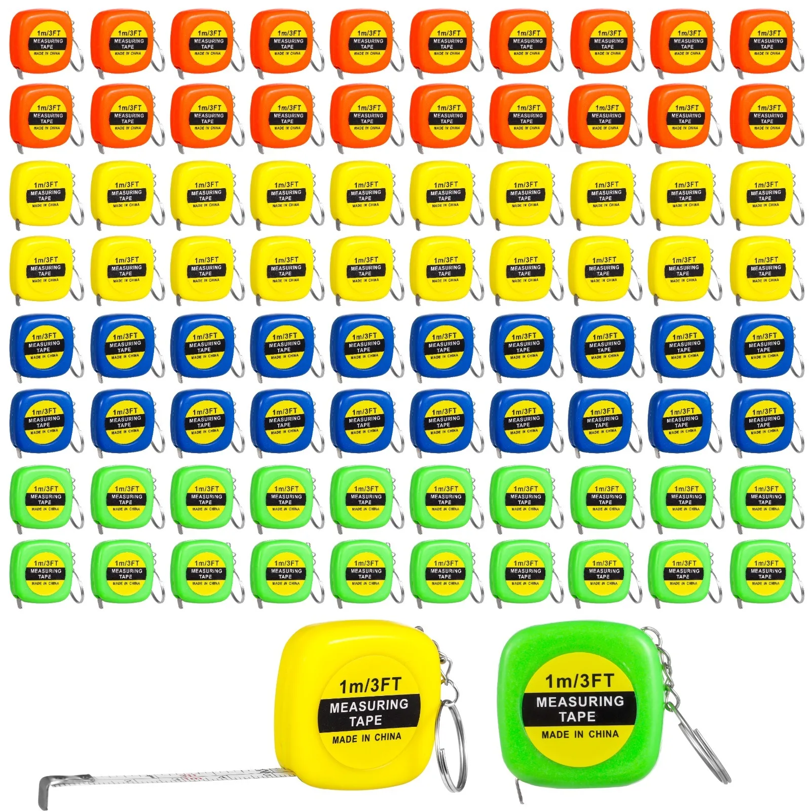 80Pcs 3 Ft Portable Tape Measure Keychains Measuring Range Mini Retractable Measuring Tape Key Chains Pocket Measurement Tape