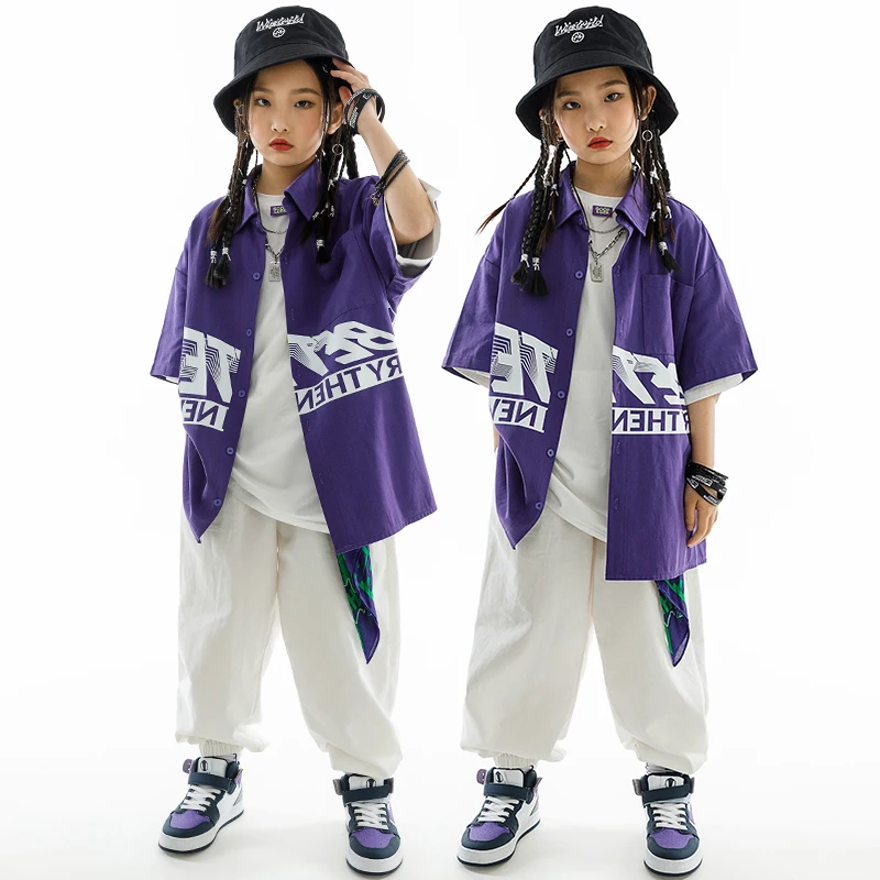 Ballroom Hip Hop Dance Clothes For Girls Loose Tops White Pants Boys Hip Hop Outfit Drum Performance Costume Stage Wear BL10596