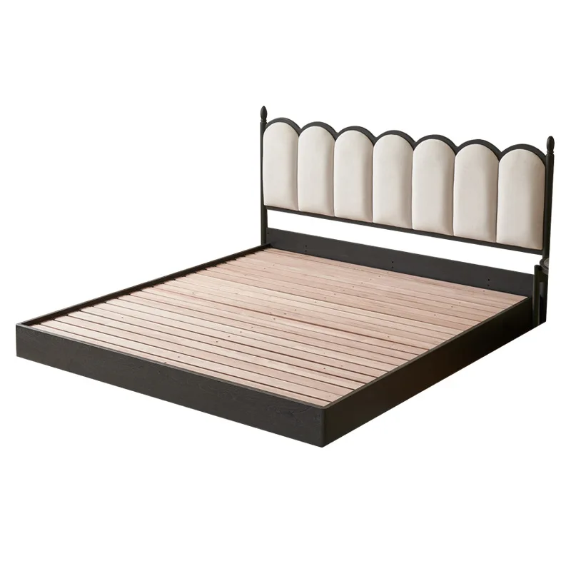 

French retro solid wood soft bag bed, log bed, master bedroom storage