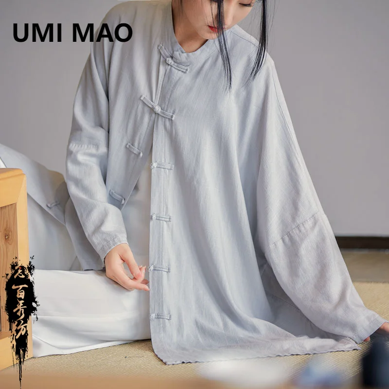 

UMI MAO Chinese Style Top 2023 Spring Cotton Women's New Linen Sand Wash Soft Elegant Zen Tea Women's Sunscreen Cardigan Shirt