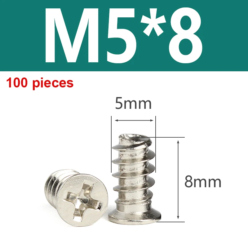 M5 Flat Head Flat Tail Coarse Thread Self Tapping Screw Computer Desktop Case Fan Small Screw Nickel Plated Silver/black 100Pcs