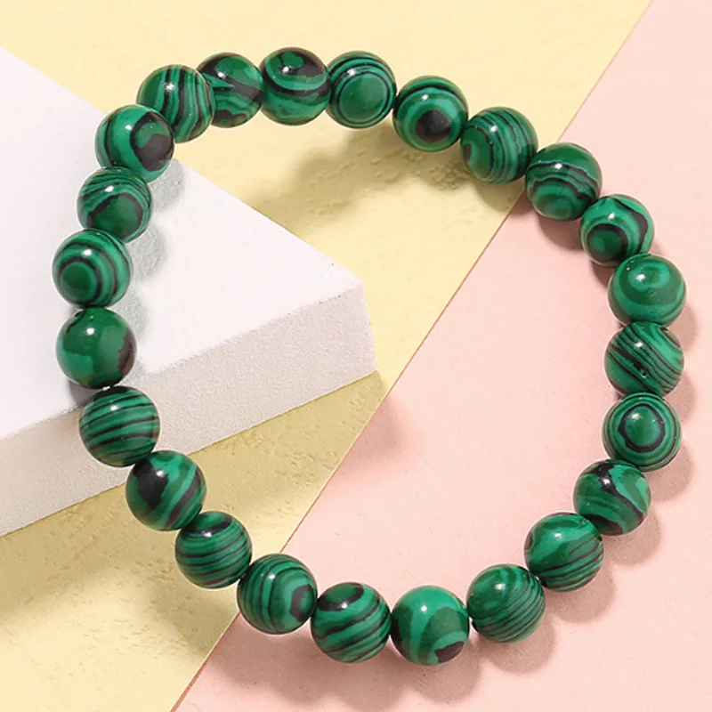 Fashion Natural Stone Green Malachite Bracelets Bangle for Women Men Elastic Buddhist Beads Bracelet Energy Balance Jewelry