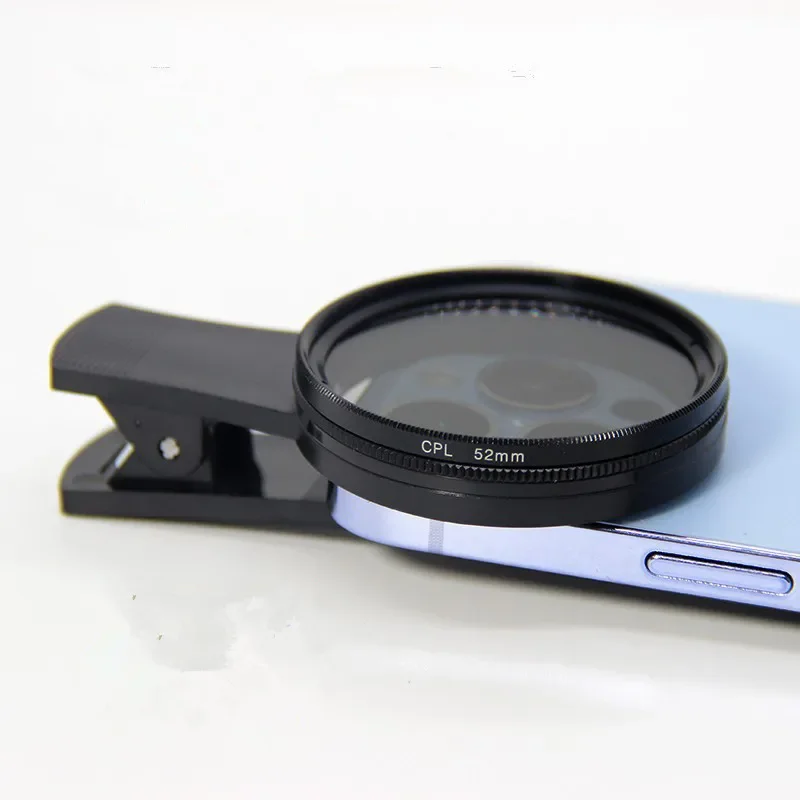 Universal 52mm Circular Polarizer Camera Lens CPL No Reflections Filter with Phone Clip for iPhone Huawei Samsung Smartphone