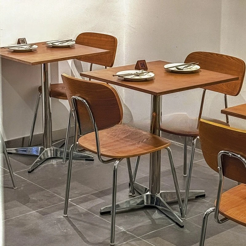 طاولة وكرسي مقهى على طراز العصور الوسطى وطاولة طعام من الخشب الصلب والشاي والحليب وطاولة مربعة صغيرة بسيطة #2